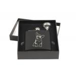 Personalized flask and funnel gift set with custom engraved Corgi design and text. Corgi Flask Set