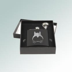 Custom engraved stainless steel corgi flask and funnel gift set with engraved Welsh Corgi design of your choice. 100+ corgi designs to choose from.