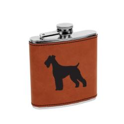 Personalized leatherette wrapped stainless steel 6 oz flask with engraved dog design of your choice. Dog Flask