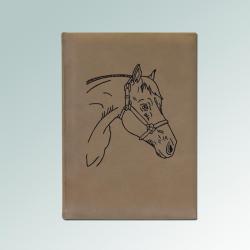 Custom engraved leatherette horse sketchbook with your choice of horse design and personalized text. 145+ horse designs to choose from.