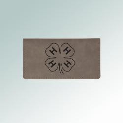 Personalized leatherette 4-H checkbook cover with custom engraved 4-H logo and text. 6+ 4-H logos to choose from.