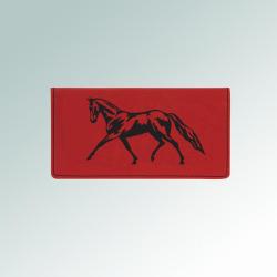 Personalized leatherette horse checkbook cover with a custom engraved horse design and text. 145+ horse designs to choose from.