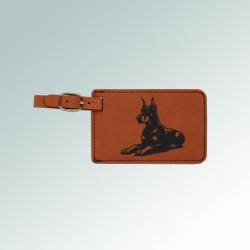Leatherette engraved doberman luggage tag with an encased white ID information card on the back. 25+ Doberman designs to choose from.
