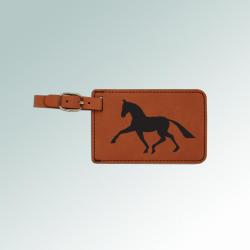 Leatherette engraved horse  luggage tag with an encased white ID information card on the back. 145+ horse designs to choose from.