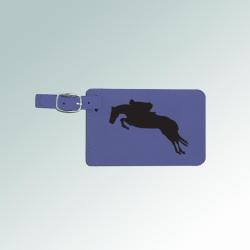 Leatherette engraved horse silhouette luggage tag with an encased white ID information card on the back. 85+ horse silhouettes to choose from.