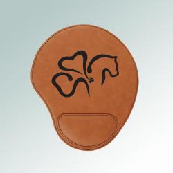 Custom leatherette horse breed mouse pad with personalized text and a horse breed logo. 25+ horse breed logos to choose from.