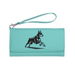Personalized leatherette wallet with a removable wrist strap. Comes with your choice of doberman design. Doberman Wrist Wallet