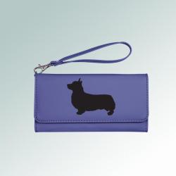 Custom engraved leatherette corgi wallet with a removable wrist strap. 100+ corgi designs to choose from.