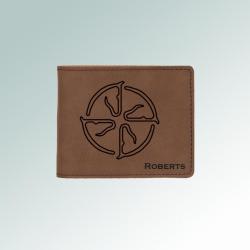 Personalized leatherette horse breed wallet with an engraved horse breed logo and text. 25+ horse breed logos to choose from.