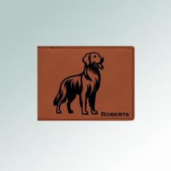 Personalized leatherette Golden Retriever wallet with ab engraved Golden Retriever dog design and text. 80+ Golden Retriever designs to choose from.