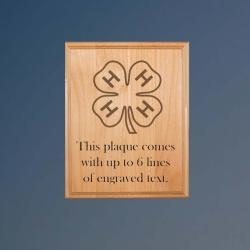 Genuine red alder 4-H plaque with an engraved 4-H logo and text. Makes great horse show award. 6+ 4-H logos to choose from.