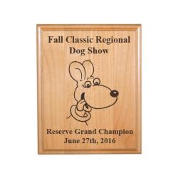 Genuine Red Alder plaque with engraved dog design and text. Makes great dog show award. Dog Plaque