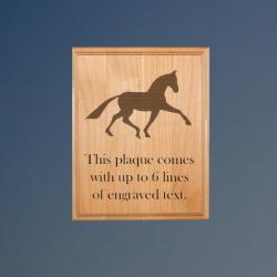Genuine alder horse silhouette plaque with an engraved horse silhouette design and text. Makes great horse show award. 85+ horse silhouettes to choose from.