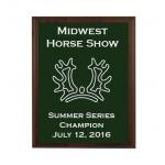 Genuine walnut plaque with custom engraved horse breed logo and personalized text. Horse Show Award