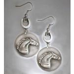 Pewter horse head with horseshoes earrings.