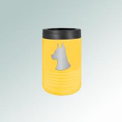Personalized stainless steel insulated doberman beverage holder with custom engraved text and doberman design. 25+ Doberman designs to choose from.