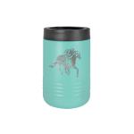 Insulated Beverage Holder - Horse Designs 2 Custom engraved stainless steel vacuum insulated beverage holder with personalized text and horse design 2. Equestrian Drink Holder