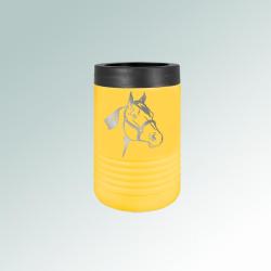Personalized stainless steel insulated horse beverage holder with custom engraved text and horse silhouette. 85+ horse silhouettes to choose from.