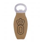 Laser engraved leatherette bottle opener with personalized engraved text and custom horse breed logo. Equestrian Bottle Opener