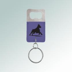 Personalized leatherette bottle opener doberman key chain with the doberman design and engraved text of your choice. 25+ Doberman designs to choose from.