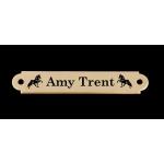 Horse design 2 personalized nameplate that attaches to a leather belt that come in brass and nickle silver. Horse Belt Nameplate