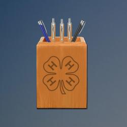 Engraved maple 4-H pen holder with with your choice of 4-H logo and personalized text. 6+ 4-H logos to choose from.