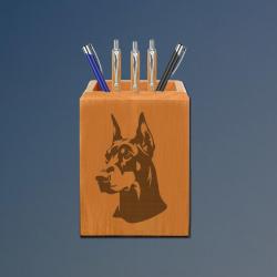 Personalized maple doberman pen holder with your choice of doberman design and engraved text. 25+ Doberman designs to choose from.