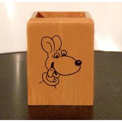 Custom engraved maple wood pen holder with laser engraved dog design 1 and personalized text of your choice. Dog Pen Holder