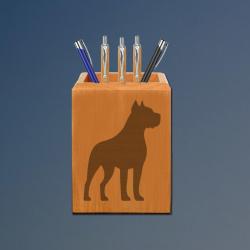 Engraved maple dog breed pen holder with your choice of dog breed design and personalized text. 100+ dog breeds to choose from.