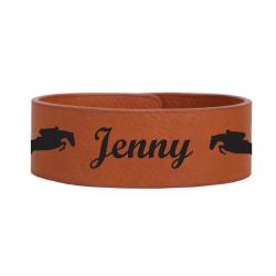 Custom engraved leatherette bracelet with you choice of horse silhouette and personalized text. Horse Bracelet