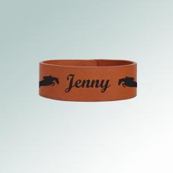 Custom engraved leatherette horse silhouette bracelet with you choice of horse silhouette and personalized text. Horse Bracelet