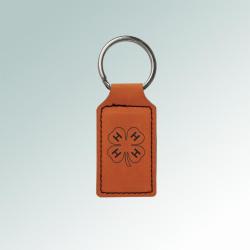 Custom engraved leatherette 4-H keychain with your choice of 4-H logo and personalized text.
