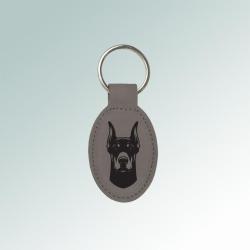Personalized leatherette key chain with your choice of engraved Doberman design and text. Doberman Key Chain