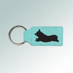 Custom engraved leatherette keychain with your choice of corgi design and personalized text. Corgi Key Chain