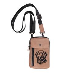Custom engraved urban crossbody bag with your choice of golden retriever design and personalized text.