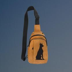 Custom engraved explorer Doberman crossbody bag with your choice of Doberman design and personalized text.