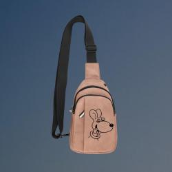Custom engraved explorer dog crossbody bag with your choice of dog design and personalized text.