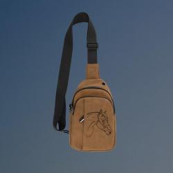 Custom engraved explorer horse crossbody bag with your choice of horse design and personalized text.