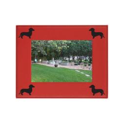 Custom laser engraved leatherette picture frame with dog silhouette and personalized text. Dog Picture Frame