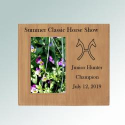 Custom engraved horse breed photo frame plaque with your choice of horse breed Logo and personalized text. 25+ horse breed logos to choose from.
