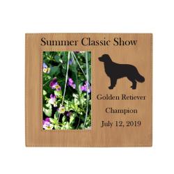 Custom engraved photo frame plaque with your choice of Golden Retriever design and personalized text. Golden Retriever Photo Frame