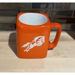 Square jumping horse coffee mug in orange. Horse Mug