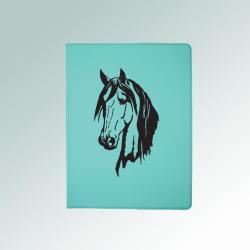 Personalized leatherette horse portfolio with custom engraved horse design and text. 145+ horse designs to choose from.
