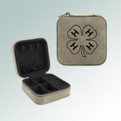 Leatherette 4-H travel jewelry box with your choice of 4-H logo and personalized engraved text. 6+ 4-H logos to choose from.