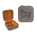 Travel jewelry box made out of leatherette comes with engraved text and the Golden Retriever design of your choice. Golden Retriever Jewelry Box