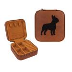 Leatherette travel jewelry box with your choice of dog design and personalized engraved text. Dog Jewelry Box