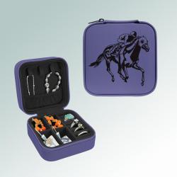 Leatherette horse travel jewelry box with your choice of horse design and personalized engraved text. 145+ horse designs to choose from.