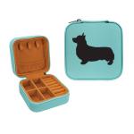 Travel jewelry box made out of leatherette comes with engraved text and the corgi design of your choice. Corgi Jewelry Box