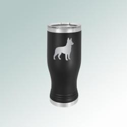 Custom engraved dog breed beer tumbler with engraved dog breed design and personalized text. 100+ dog breeds to choose from.