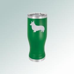 Custom engraved corgi beer tumbler with engraved corgi design and personalized text. 100+ corgi designs to choose from.